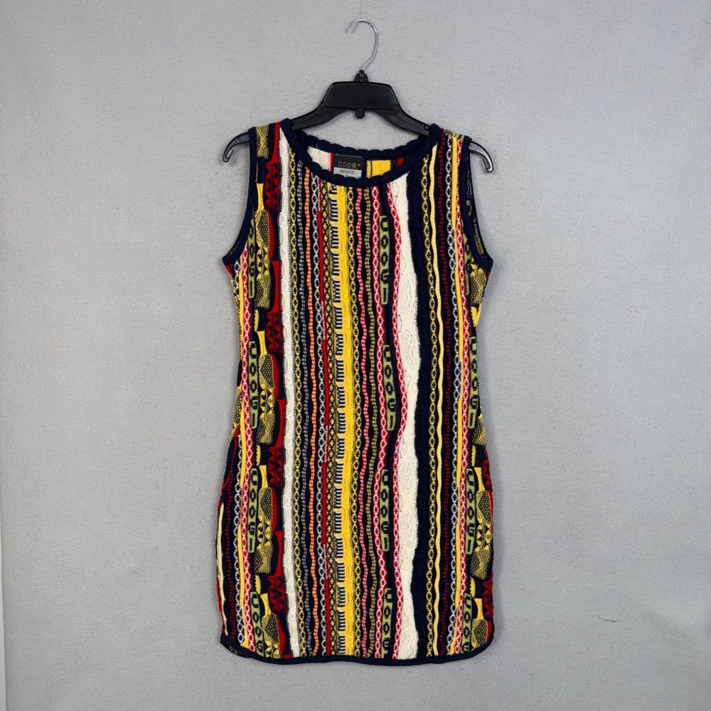 COOGI Dress Womens XL Colorful Geometric 3D Knit Sleeveless Retro 90s Australia